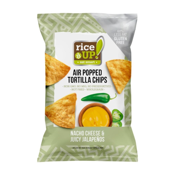 Rice Up Popped Tortilla chips Nacho cheese & Juicy Jalapenos 60 gr x 24 pc